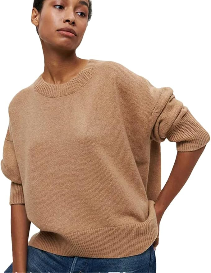 Dcvmvmn Women's Pullover Solid Color O-Neck Loose Thickened Sweater Large Size Knitted Pullover | Amazon (US)