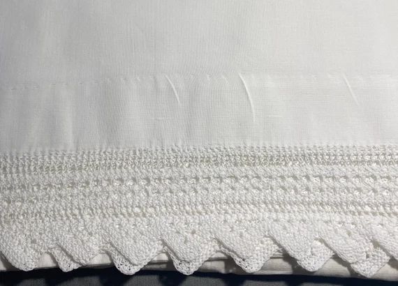 Vintage pillowcase beautiful white on white crochet trim and beautiful | Etsy (US)