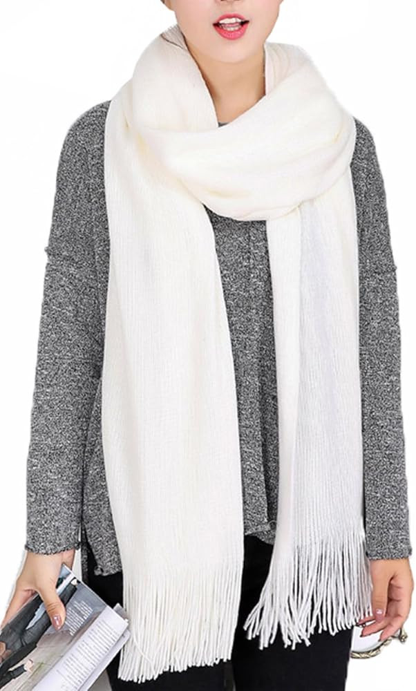 Wander Agio Women's Warm Long Scarves Winter Scarfs Pure Color Scarf Tassel | Amazon (US)