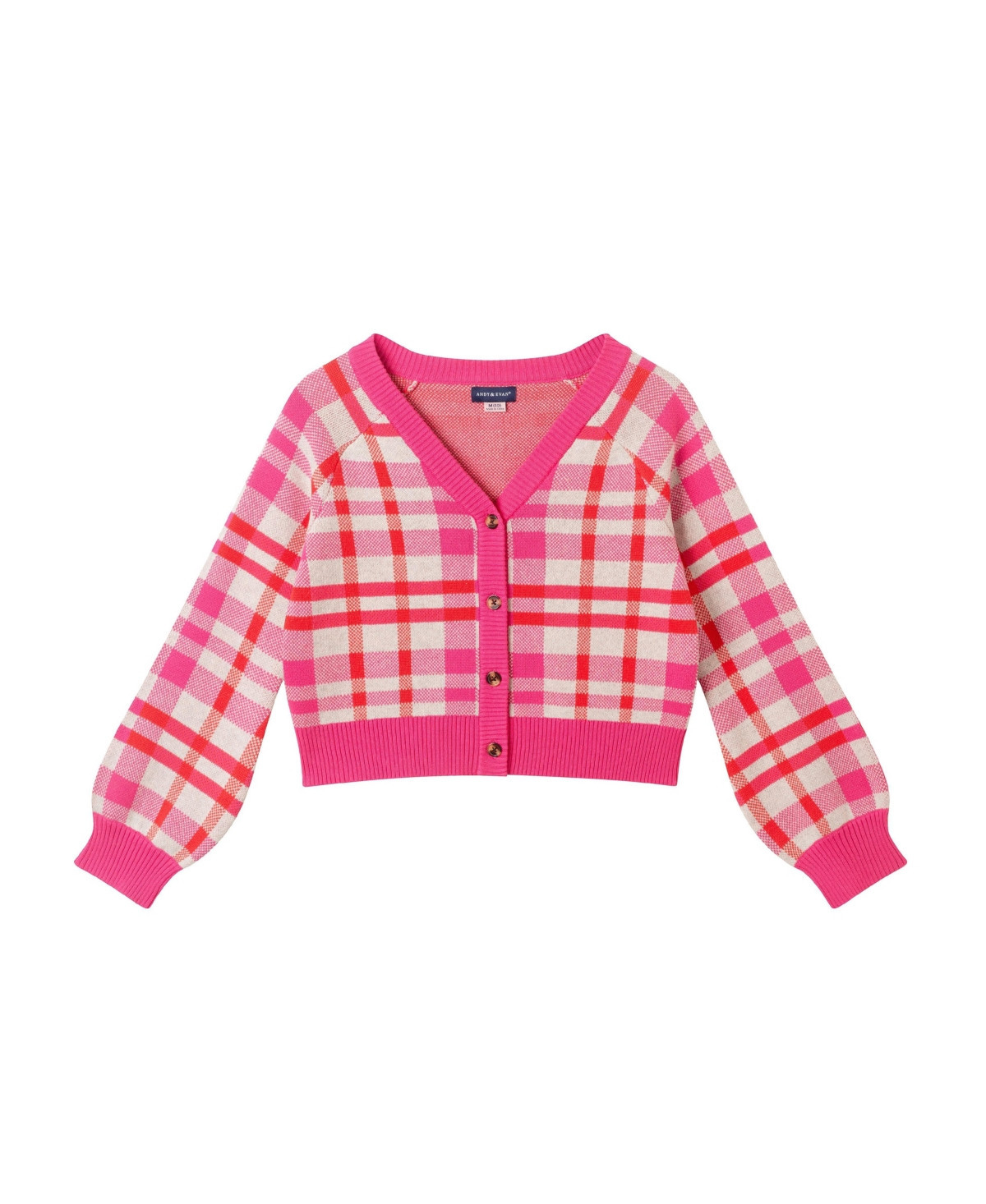 Andy & Evan Child Girls Pink/Orange/Cream Cardigan - Pink plaid | Macy's