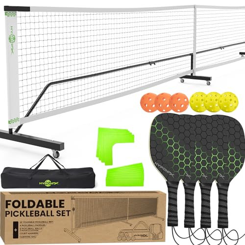 Foldable Pickleball Set with Net – Portable Outdoor Net with Wheels, 4 Paddles, Balls & Markers, Instant Setup, Compact Storage (7.5’), Regulation Size for Driveway & Backyard Games, Easy Relocation | Amazon (US)