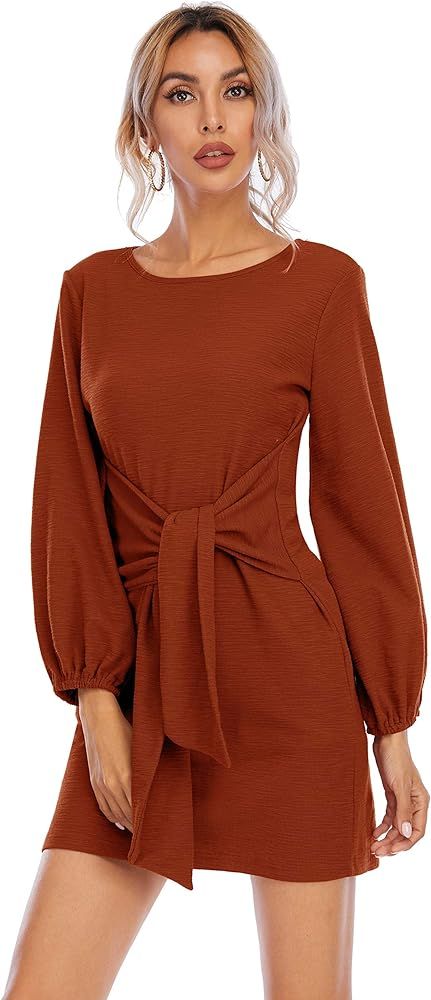 R.Vivimos Women's Autumn Winter Cotton Long Sleeves Elegant Knitted Bodycon Tie Waist Sweater Pencil | Amazon (US)