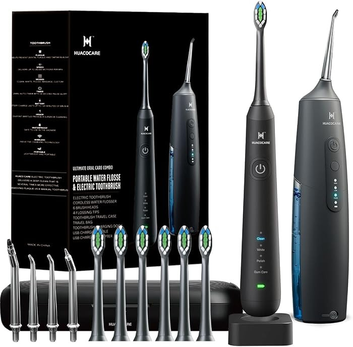 2-1 Oral Clean Kit- Water Dental flosser & Electric Toothbrush Combo- Brushing & Flossing- for Teeth Cleaning and Gum Health (Black) | Amazon (US)