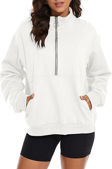 MISSACTIVER Women’s Oversized Half Zip Sweatshirt Quarter 1/4 Zipper Long Sleeve Drop Shoulder ... | Amazon (US)