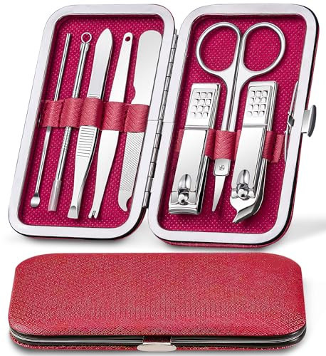 Manicure Kit Nail Clippers Personal Care 8 in 1 Professional Pedicure Set Stainless Steel Grooming Kit Fathers Gift for Women Friend Parent Nail Care Tools with Travel Case Red | Amazon (US)