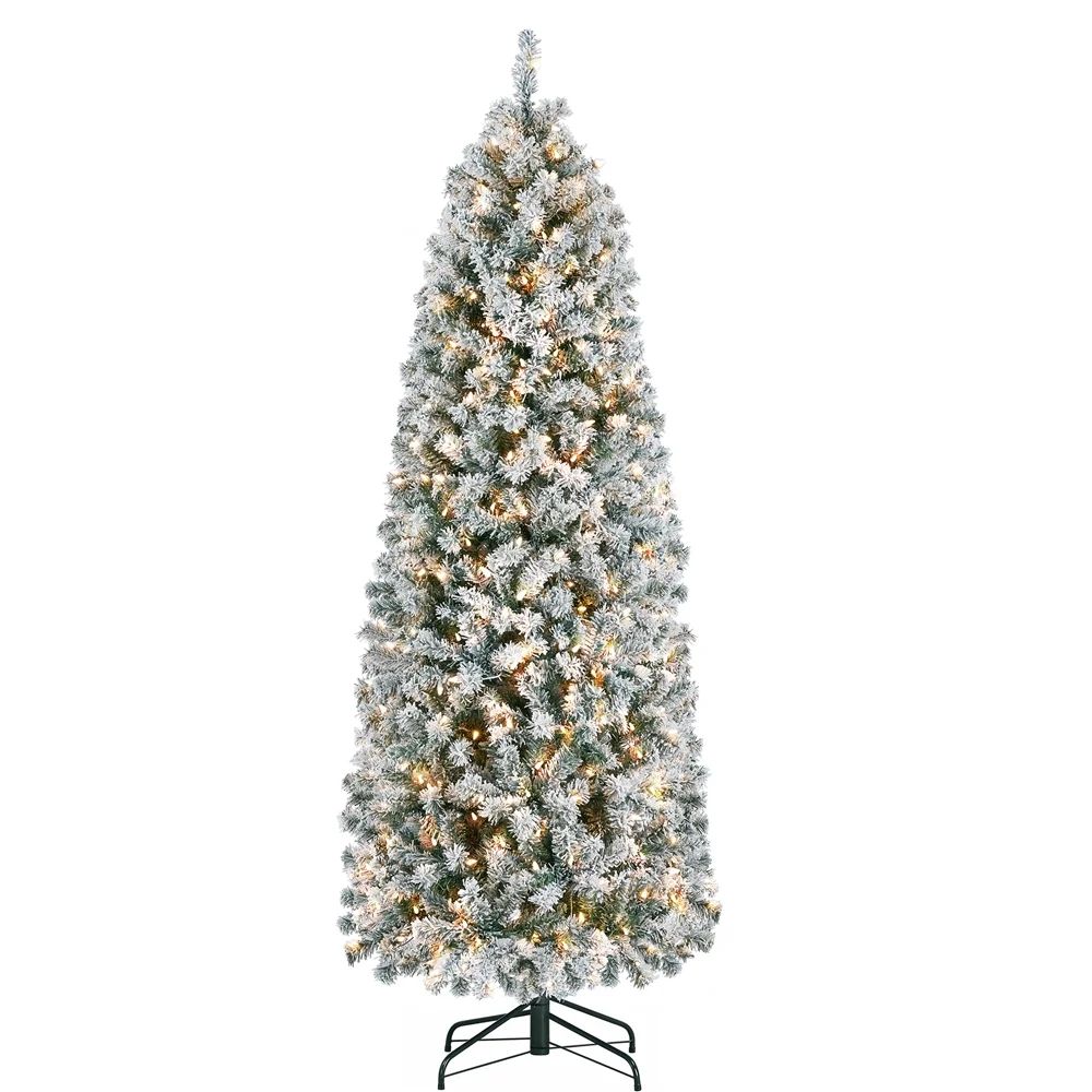 Renwick 6ft Prelit Flocked Pencil Christmas Tree with Foldable Stand, Green | Walmart (US)