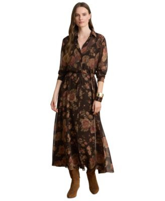 Lauren Ralph Lauren Womens Floral Print Chiffon Shirtdress | Macy's