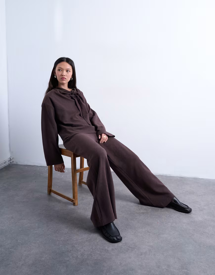 Topshop soft touch wide leg pants in chocolate - part of a set-Brown | ASOS (Global)