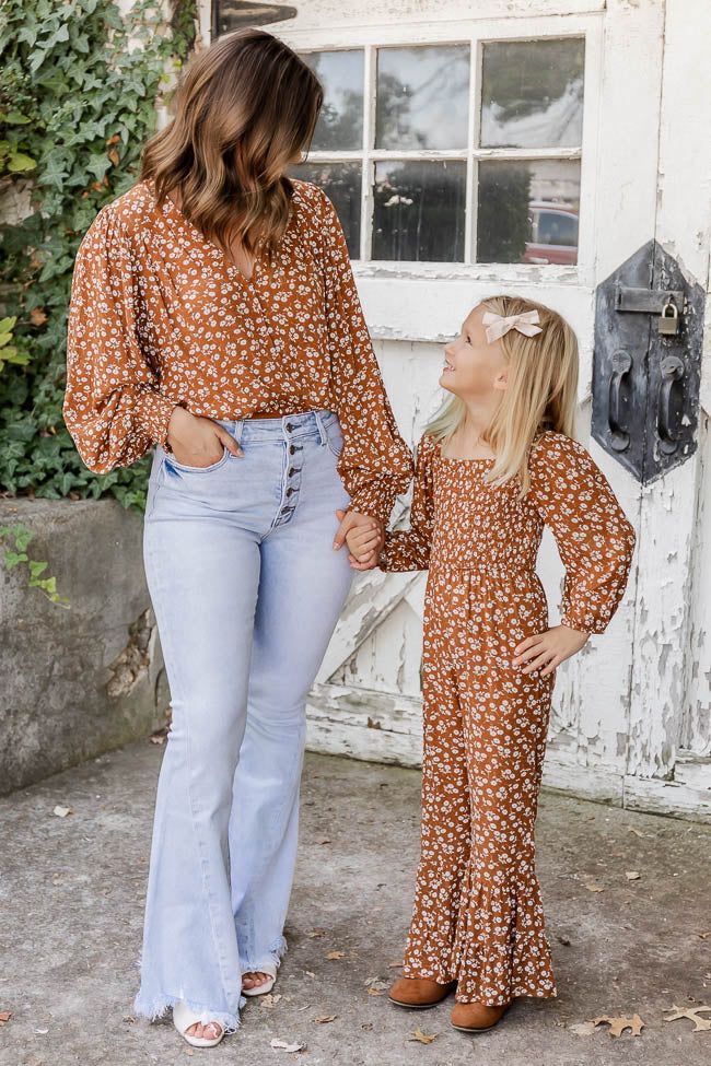 Aware Of This Kids Brown Floral Jumpsuit | Pink Lily