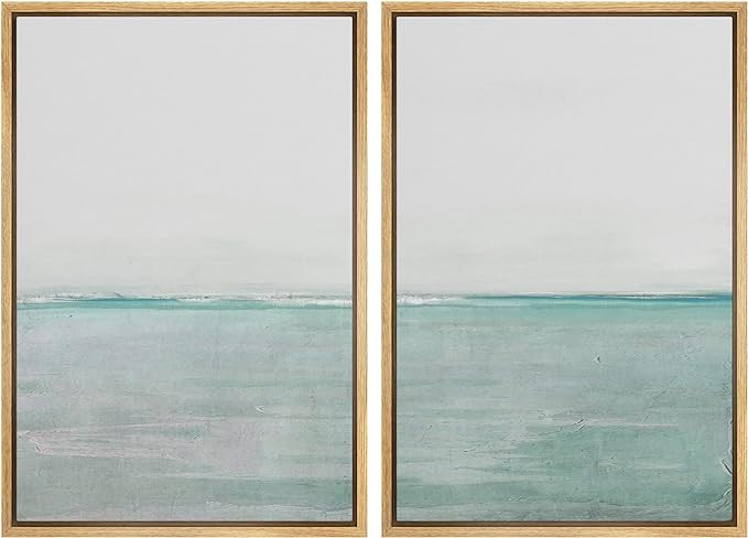 MUDECOR Framed Canvas Print Wall Art Set Teal Watercolor Paint Strokes Abstract Shapes Illustrati... | Amazon (US)