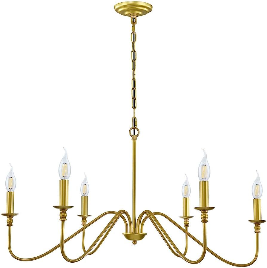 Gold Chandelier, 6-Light Chandelier for Dining Room, Bedroom, Foyer, Living Room, Kitchen Island,... | Amazon (US)