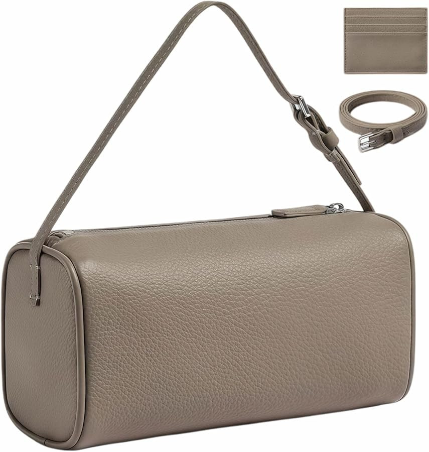 Genuine Leather Barrel Bag with Addiional Adjustable Strap, Calfskin Hobo Bags Inner Sheepskin Cr... | Amazon (US)