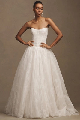 Jenny by Jenny Yoo Miriam Strapless Tulle Basque-Waist Ball-Skirt Wedding Gown | Anthropologie (US)
