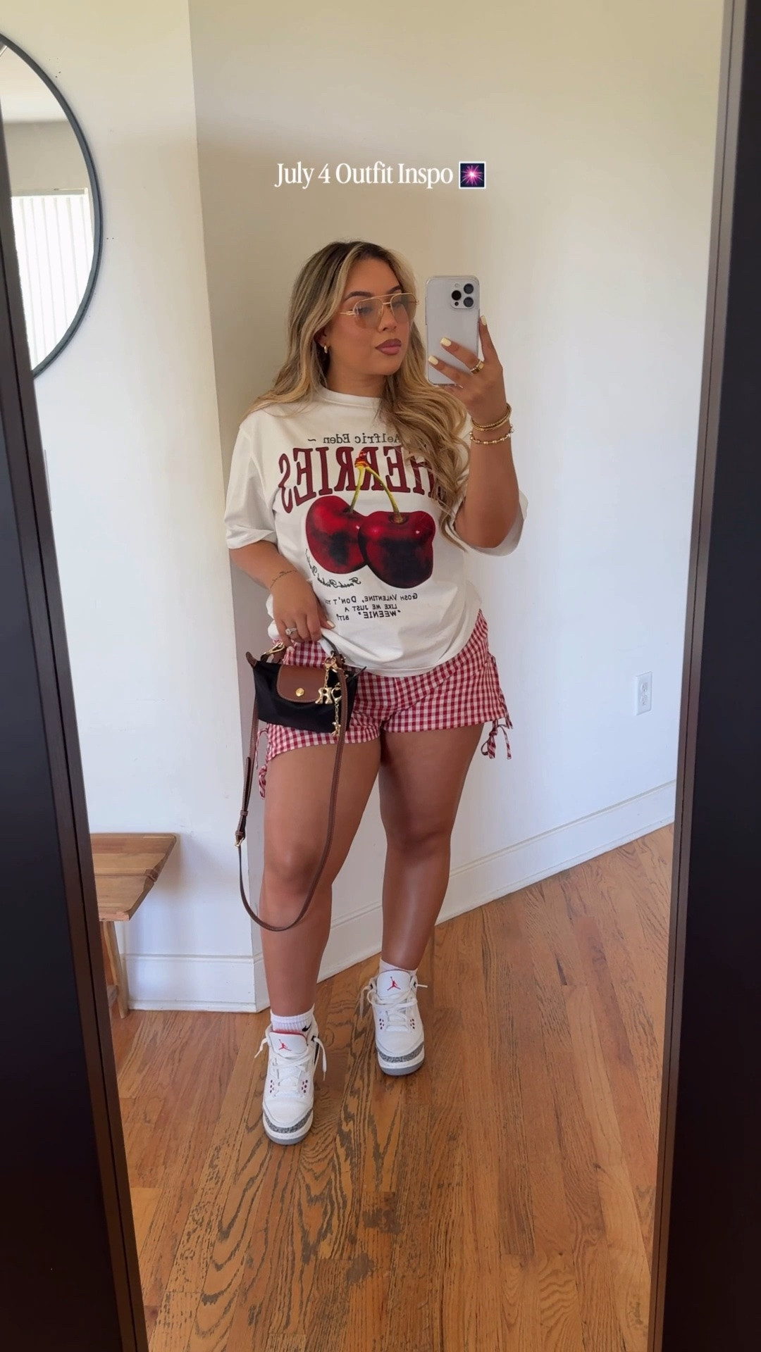 July 4th Outfit Ideas Inspo 🎆sizing ⬇️ 

Cherry Tee: 
Gingham shorts: L 
Levi’s shorts: 31
Gingham top: L 
Denim set: L(but could’ve done M here) 
Red/White Flannel: L

#LTKSeasonal #LTKMidsize