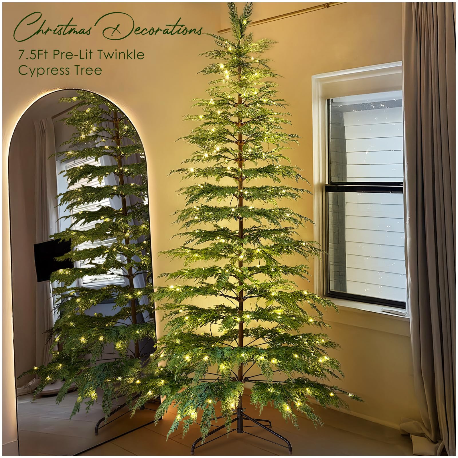 Christmas Decorations - 7.5 Ft Pre-Lit Twinkle Christmas Cypress Tree - Artificial Christmas Tree... | Amazon (US)