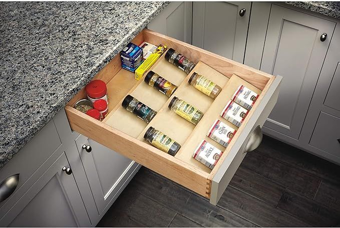 Rev-A-Shelf 4SDI-18 16-Inch 3-Tier Trim-to-Fit Wooden Spice Drawer Storage Organizer Cabinet Inse... | Amazon (US)