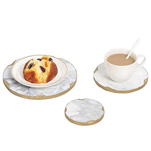 MyGift Modern Round Design White Marble and Chipped Gold Accent Serving Display Tray Platters Set... | Walmart (US)