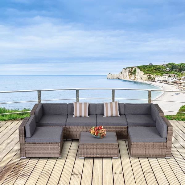Merton 7 Piece Rattan Sectional Seating Group with Cushions | Wayfair Professional