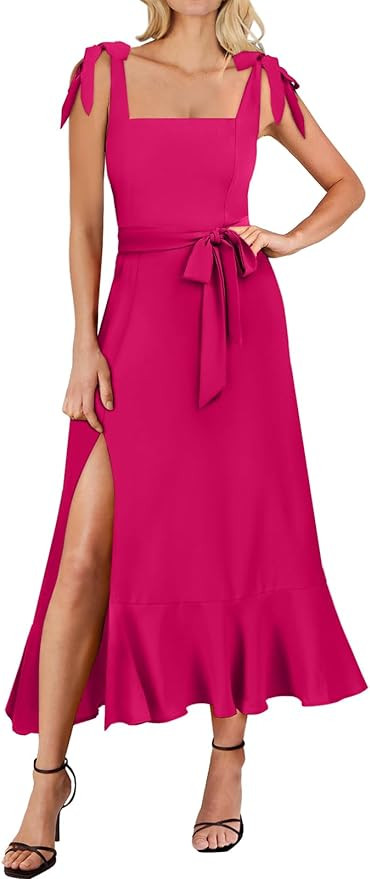 ANRABESS Women's Square Neck Ruffle Split Midi Elegant Formal Wedding Guest Cocktail Bridesmaid G... | Amazon (US)