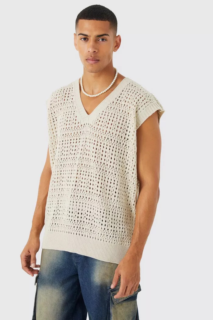 Oversized Crochet Sweater Vest | Boohoo.com (UK & IE)