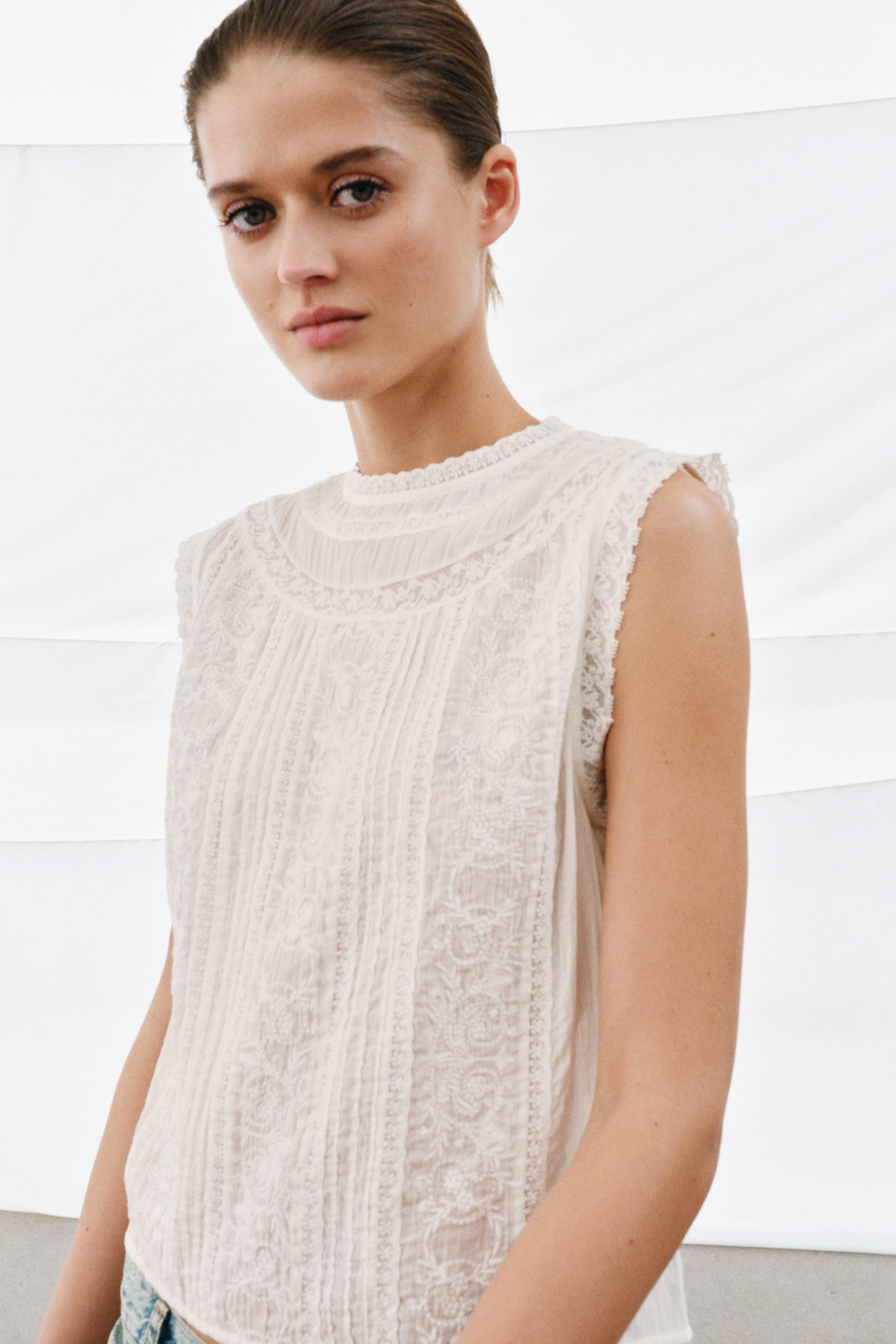 ZW COLLECTION EMBROIDERED SLEEVELESS TOP | Zara US