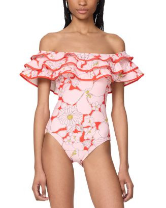 kate spade new york Printed Ruffle Bandeau One Piece Swimsuit  | Bloomingdale's Women | Bloomingdale's (US)