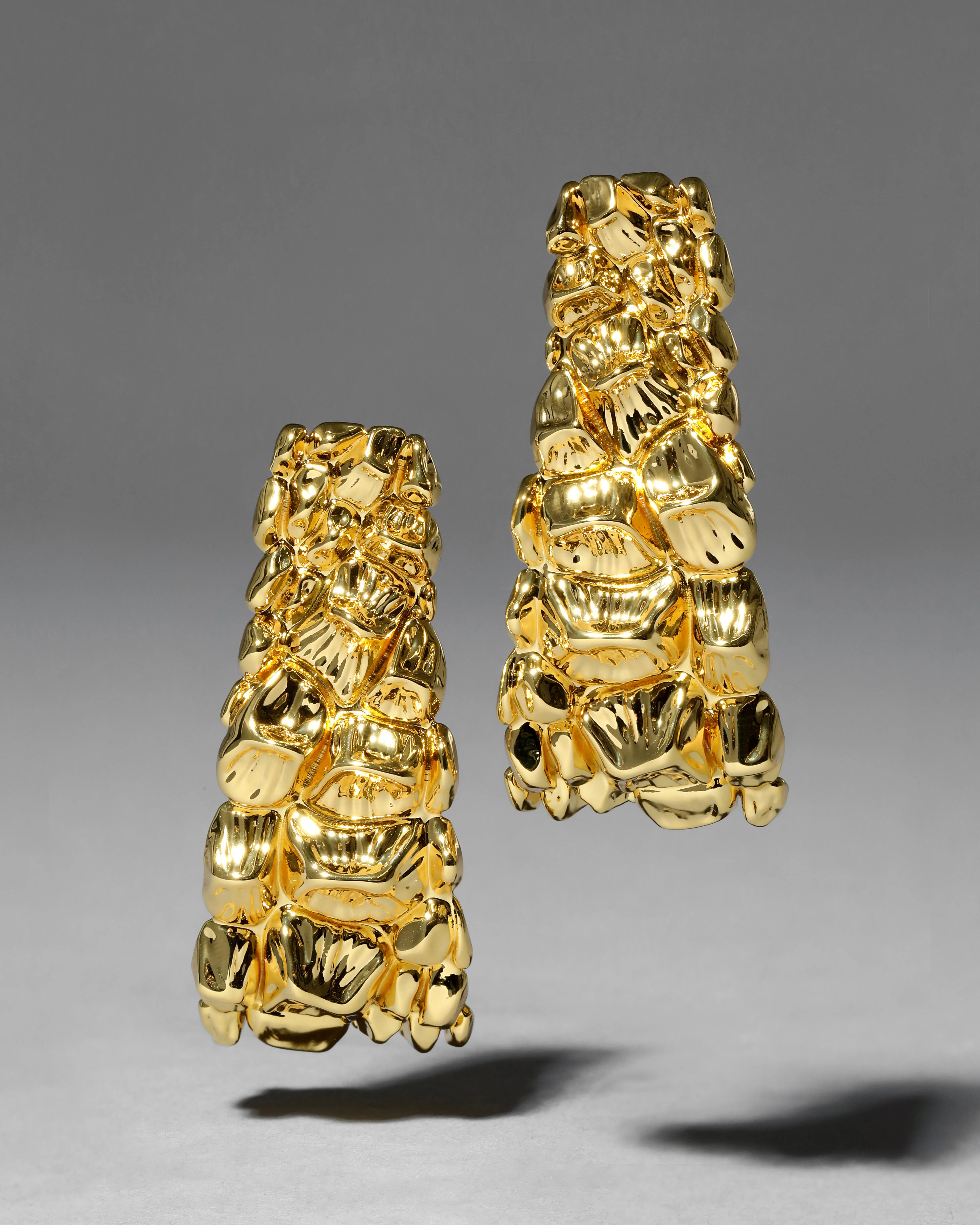 Alexis Bittar Brut Hoop Earrings in Gold Croco | Statement Jewelry from Alexis Bittar | Alexis Bittar