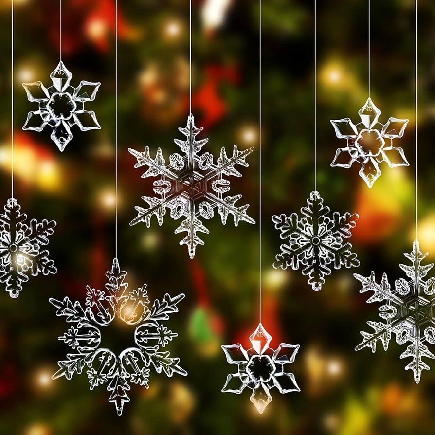 66 Pieces Christmas Acrylic Snowflakes Ornaments Christmas Tree Clear Snowflake Winter Crystal Sn... | Amazon (US)