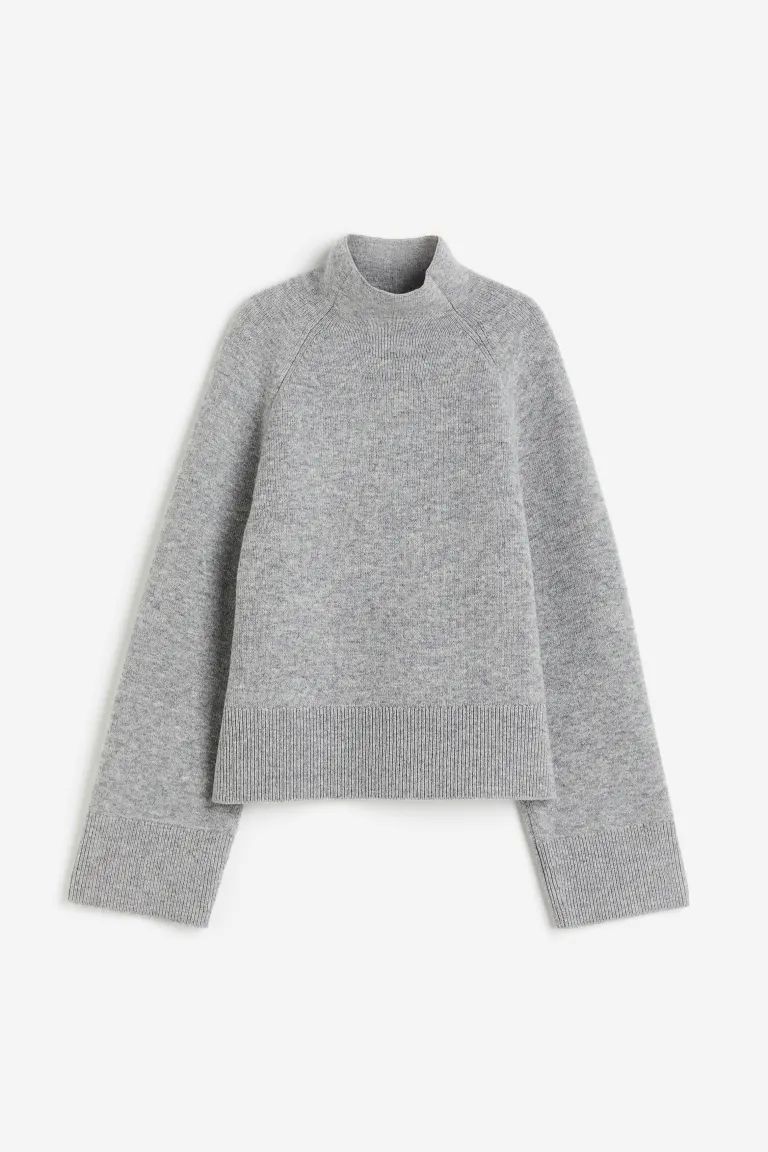 Wool-blend Mock-turtleneck Sweater - Gray melange - Ladies | H&M US | H&M (US + CA)