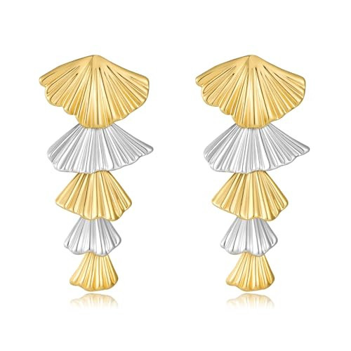 RAUCHBE Gold and Silver Shell Dangle Earring for Women Two Tone Seashell Earrings Beach Earrings Summer Jewelry for Vacation | Amazon (US)