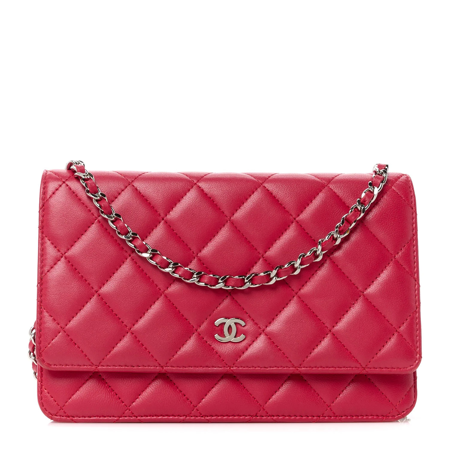 Lambskin Quilted Wallet On Chain WOC Dark Pink | FASHIONPHILE (US)