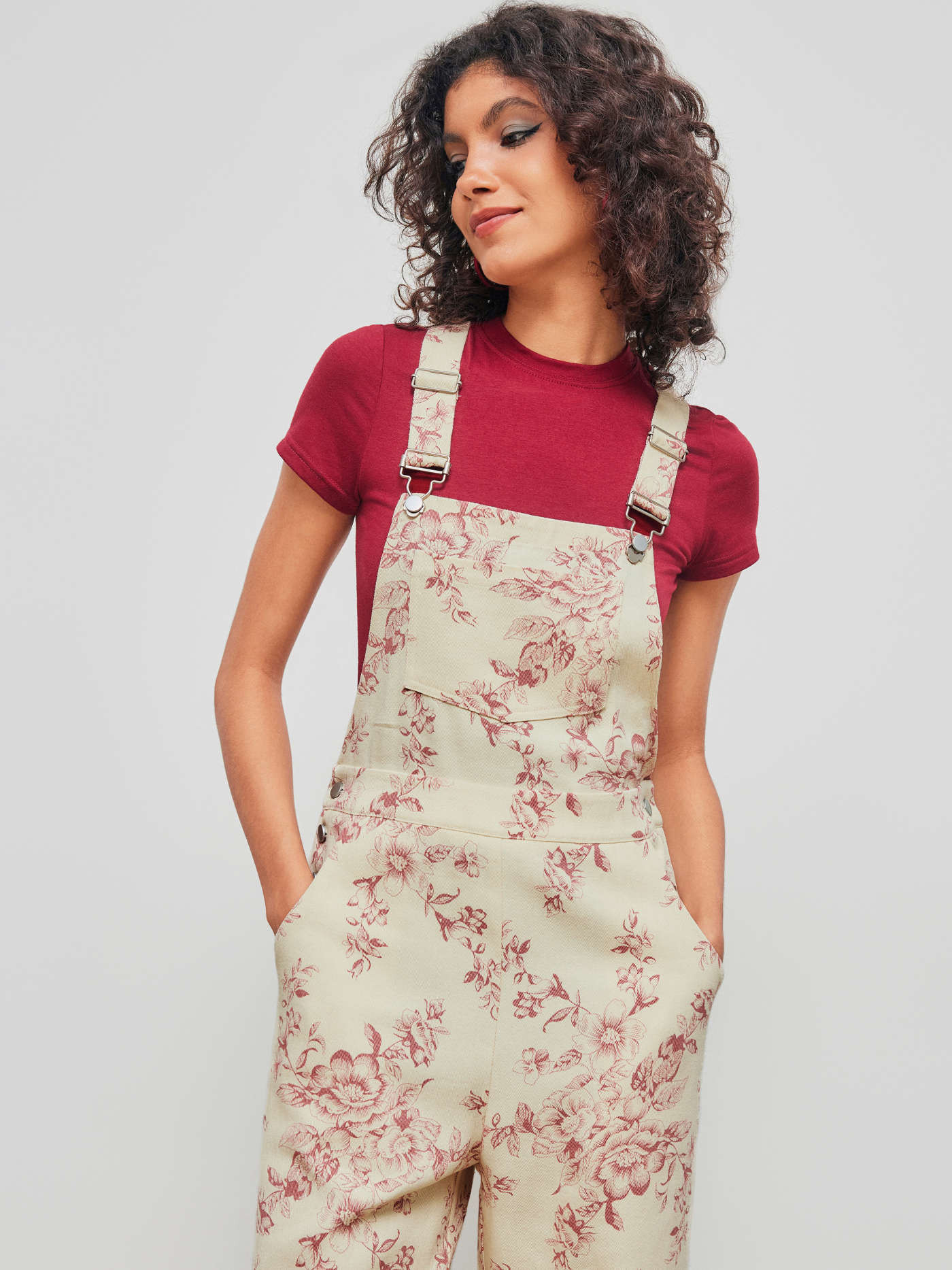 100% Cotton Square Neck Floral Buckle Pocket Jumpsuit | Cider