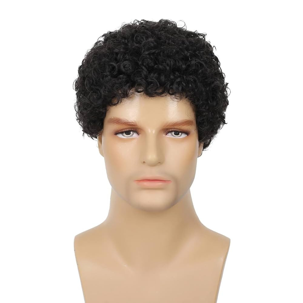 Swiking Mens Curly Afro Wigs Short Black Wig for Male Guy Rocker Wig California Halloween Cosplay... | Amazon (US)