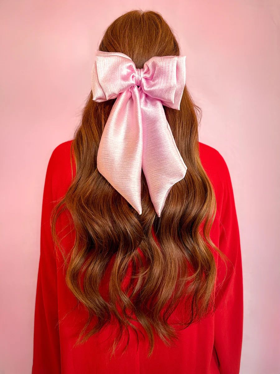 Pink Textured Satin Hair Bow | Teggy French