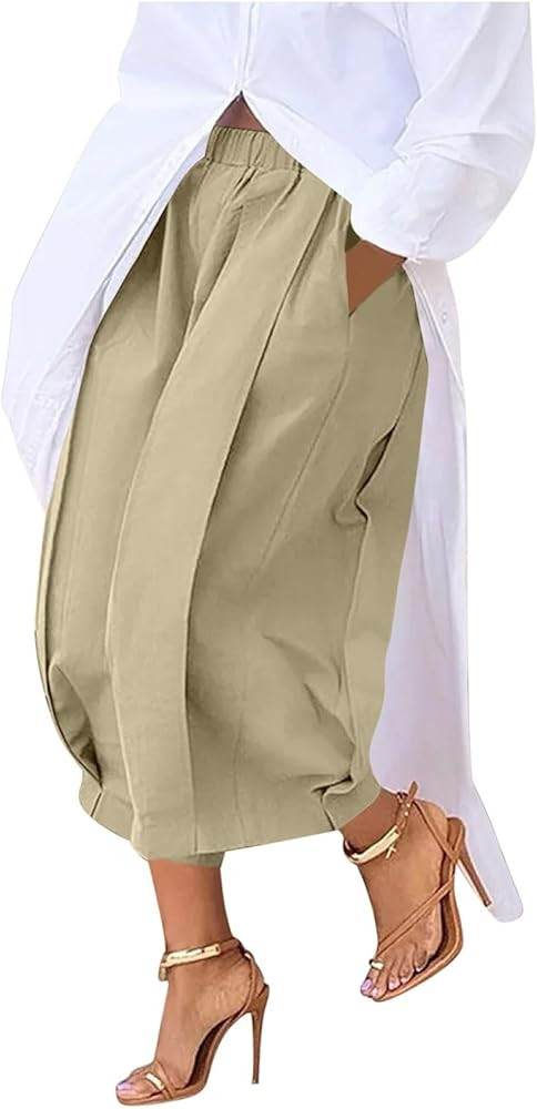Women's Capris Casual Wide Leg Pants Baggy Summer Cropped Trousers Stylish Palazzo Pants for Work... | Amazon (US)