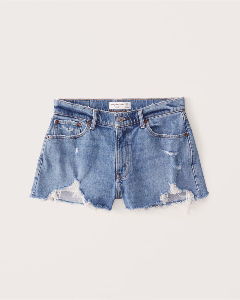 Abercrombie & Fitch Women's Curve Love Mid Rise Mom Shorts in Medium Ripped Wash - Size 24 | Abercrombie & Fitch (US)