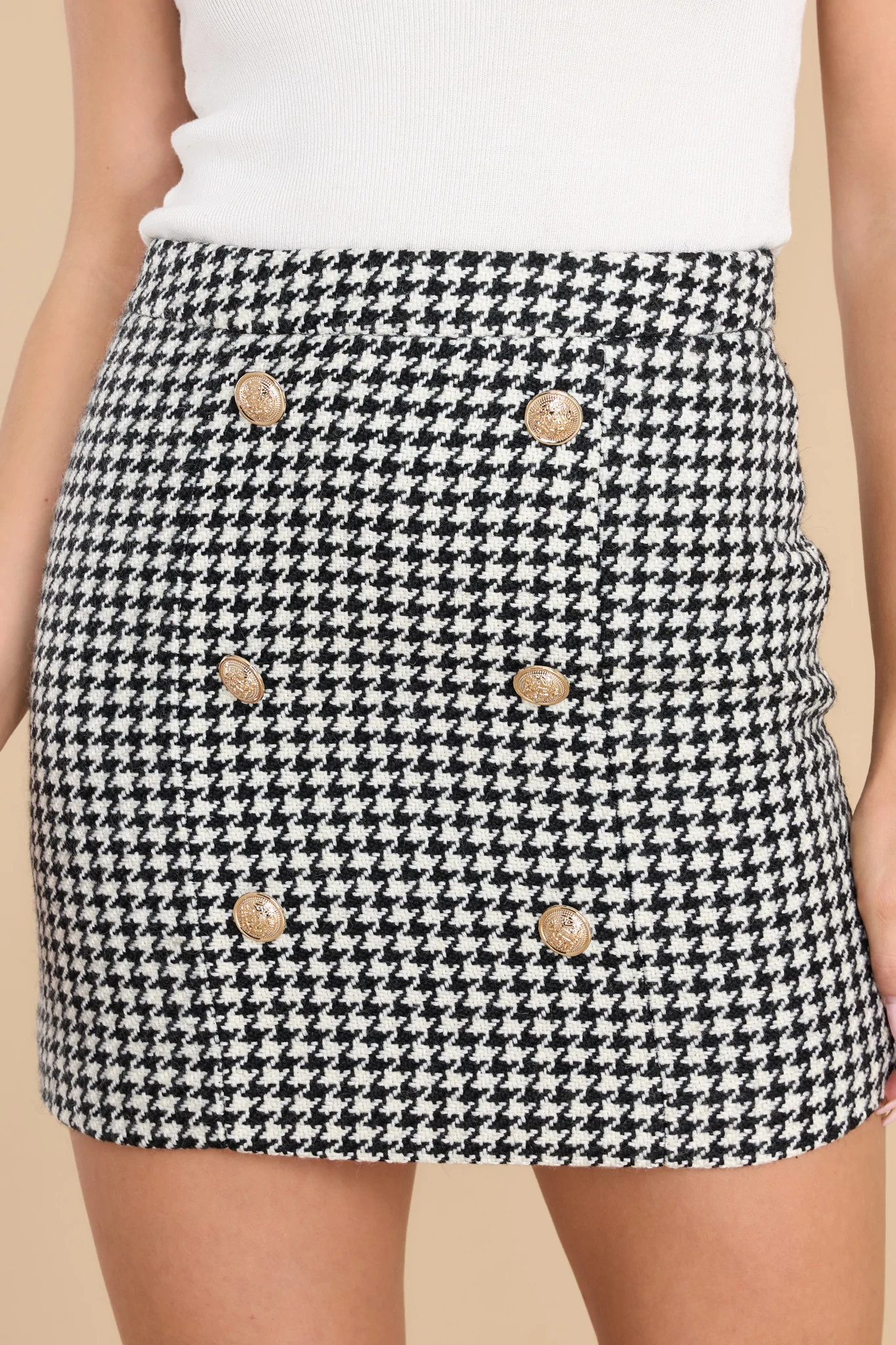 Falling For You Black Houndstooth Skirt | Red Dress 