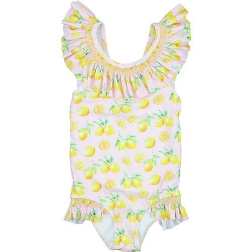 Pink And Yellow Smocked Lycra Swimsuit | Cecil and Lou