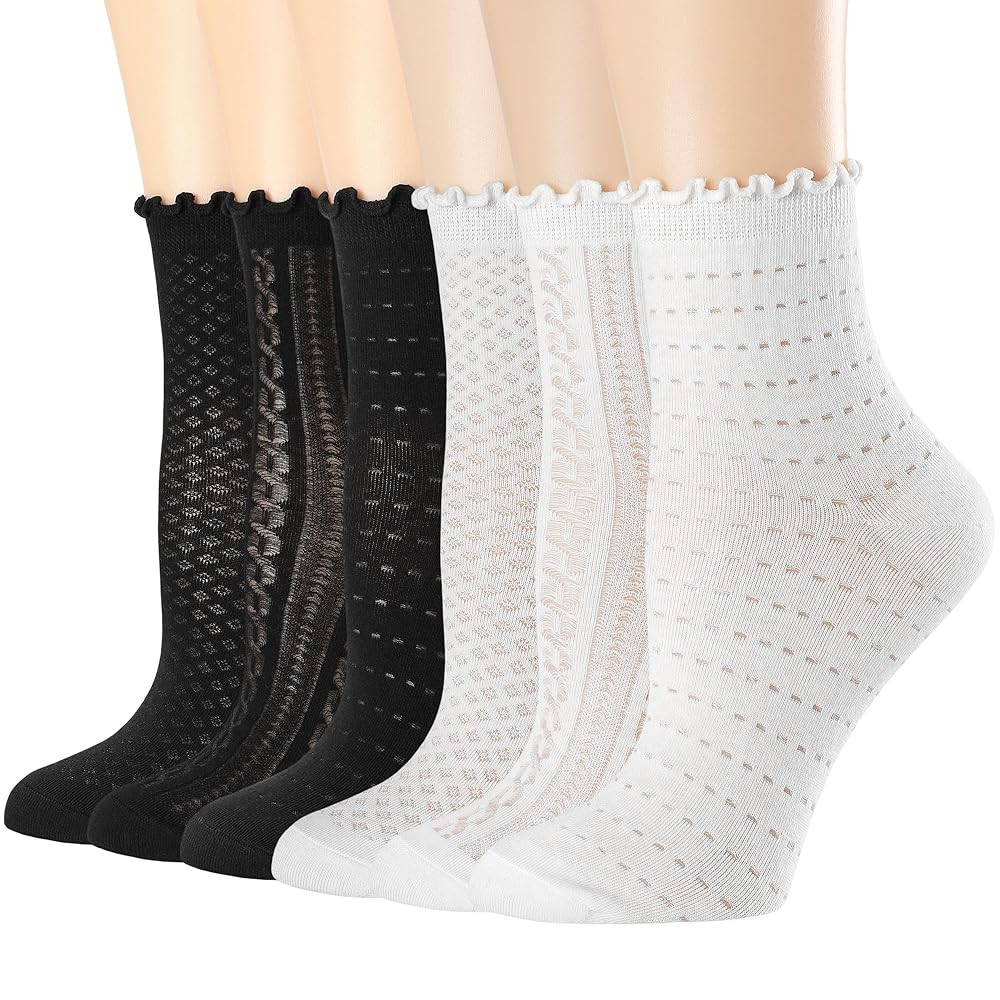 Mcool Mary Women's Ruffle Socks Mesh Casual Lace Cotton Crew Socks Summer Ultra Thin Cool Frilly ... | Amazon (US)