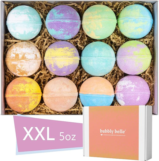 Bubbly Belle Bath Bombs Gift Set 12 Extra Large 5oz Fizzies with Pure Essential Oils, Coconut Oil... | Amazon (US)