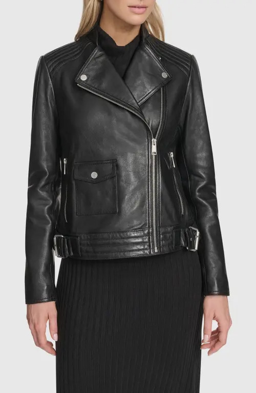 Andrew Marc Frankie Leather Moto Jacket in Black at Nordstrom, Size Large | Nordstrom
