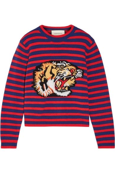 Gucci - Appliquéd Intarsia Wool Sweater - Red | NET-A-PORTER (UK & EU)