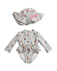 Infant Girls Floral Rashguard One-piece Swimsuit With Sun Hat | Baby Girls (0-24m) | Marshalls | Marshalls
