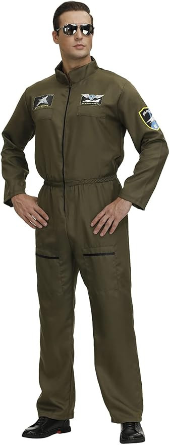 frawirshau Men's Flight Suit Costume Military Fighter Pilot Jumpsuit Halloween Costume | Amazon (US)