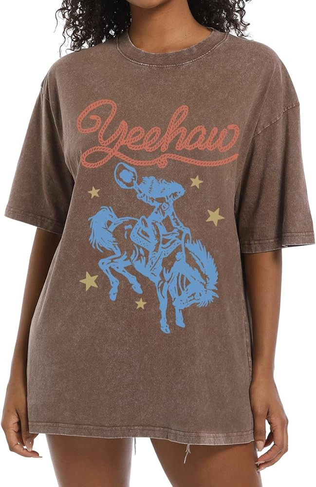 Western Shirts for Women Vintage Cowgirl Shirt Oversized Rodeo Cowboy Graphic Tees Country Concer... | Amazon (US)