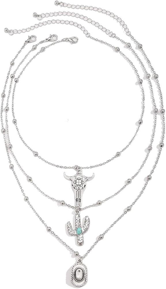 Western Turquoise Layered Chain Necklaces,Retro Imitation Turquoise Collarbone Chain,Boho Layered... | Amazon (US)