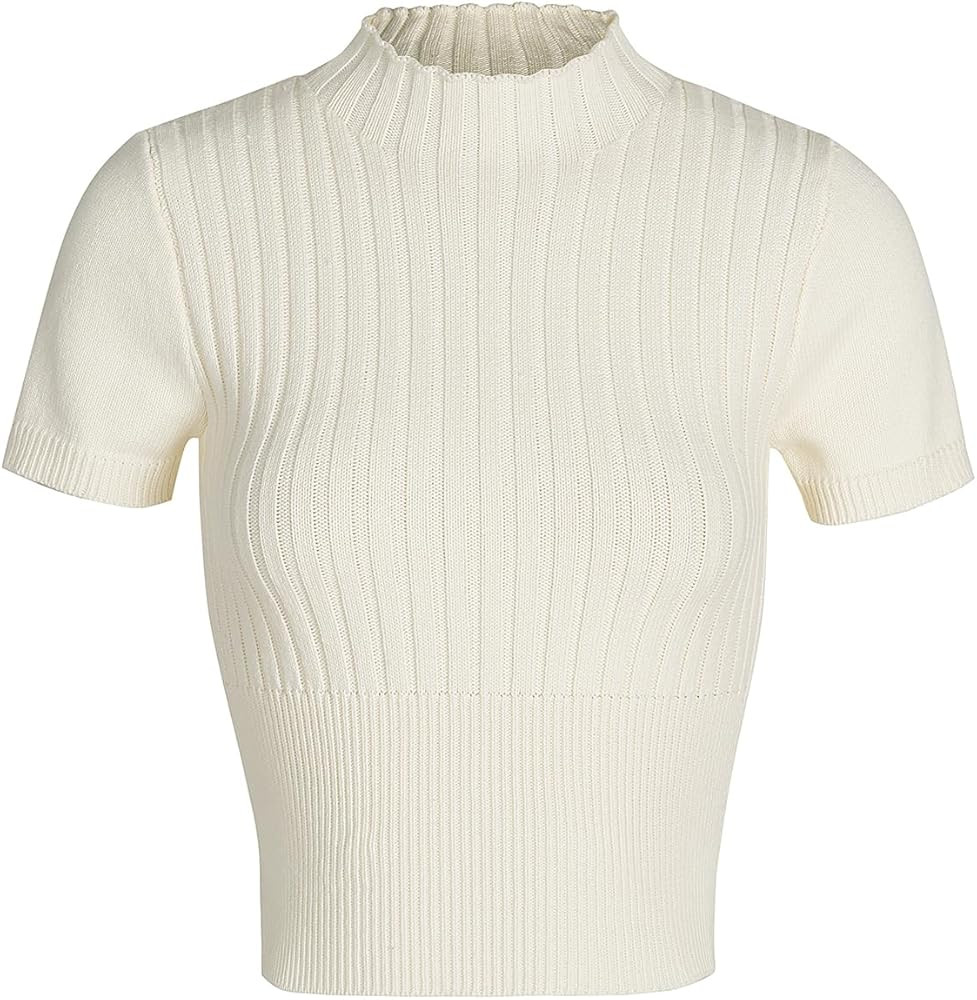 Women's Mock Neck Short Sleeve Slim Fit Pullover Tops (US, Alpha, Medium, Regular, Regular, 02-Wh... | Amazon (US)