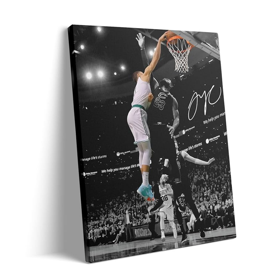 NBA Canvas Wall Art Decor - Jayson Tatum Dunk on LeBron James, Iconic Basketball Poster, Celtics ... | Amazon (US)
