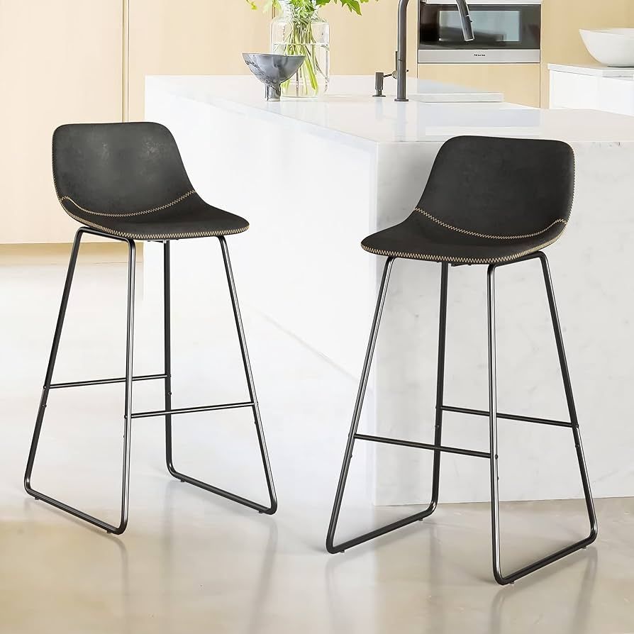 LUE BONA Bar Stools Set of 2, 30" ALX Faux Leather Barstools, Modern Counter Height Stools with B... | Amazon (US)