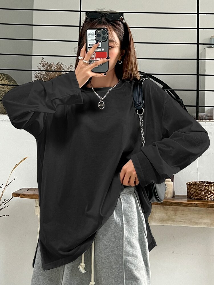 DAZY Split Hem Drop Shoulder Tee | SHEIN